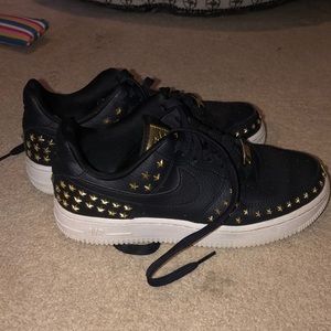 Black& Gold Nike Air Force 1 Low “Star Studded” Sneakers
